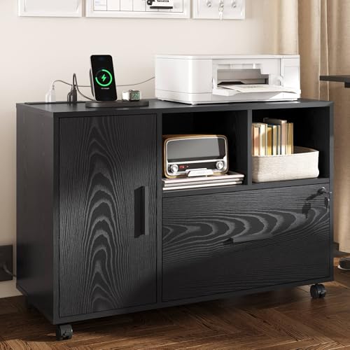 DEVAISE File Cabinet with Charging Station, 1-Drawer Lateral File Cabinets with Lock for Home...