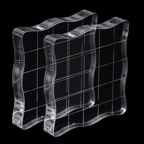 Hosifiy Acrylic Stamp Block Set, 5 x 5 cm, Wavy, Grid Lines, Transparent, for Scrapbooking Card Making, 2, Wavy 5×5CM 2pcs