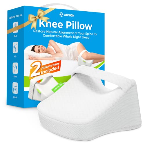 Auvon Contoured Knee Pillow Joint-Developed With Orthopedists (2 Covers Included), Cooling Memory Foam Leg Pillow With Strap For Side Sleepers, Spine Alignment And Pain Relief For Hips And Knee Joints #TOP17
