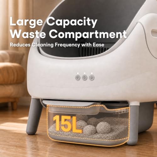 Self Cleaning Cat Litter Box, Open-Top Automatic Cat Litter Box with Large Waste Bin, Dual Safety Sensors, Easy Clean Pet Toilet for Multiple Cats - image 6