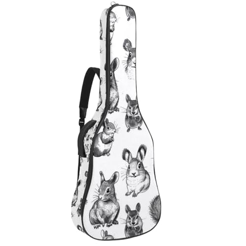 Sac pour guitare acoustique au motif poétique de lapin et écureuil dessiné à la main