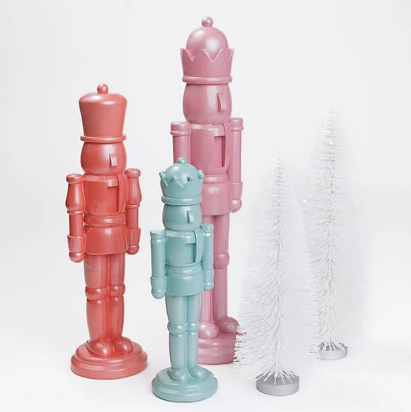 Nutcracker Holiday Decor Set of 5 – Decorative Nutcrackers with Bottle Brush Trees, Indoor Christmas Decoration (Red & Green)
