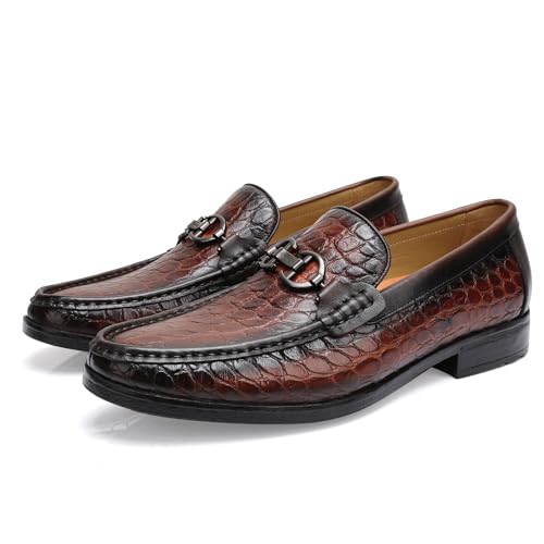 Image of Men's Dress Shoes Slip-On Loafers Leather Formal Shoes Crocodile Printed with Buckle