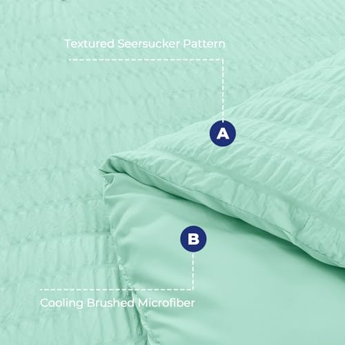 Image of HYMOKEGE Mint Green Full Size Comforter Sets Seersucker 7 Pieces, All Season Luxury Bed in a Bag for Bedroom, Bedding Set with Comforter, Sheets, Pillowcases & Shams