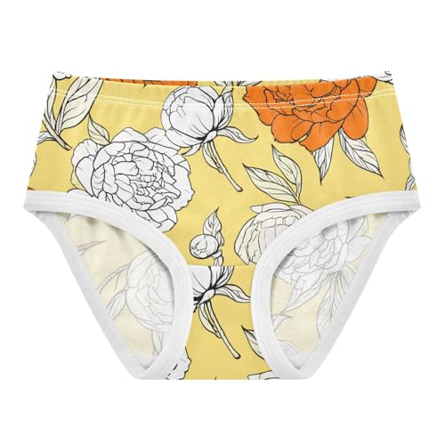 Orange White Peony Flowers Yellow Cute Panties Girl Toddler Girls Underwear Cotton Funny Briefs Undies Kids 2t