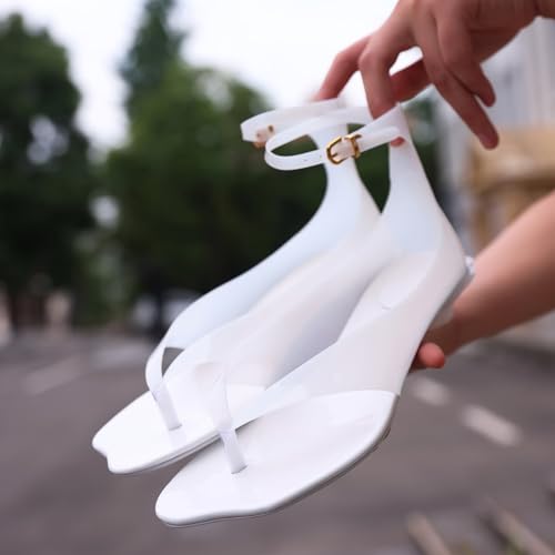 Image of Women's Flip Flop Kitten Heels - Jelly Thong Heeled Sandals with Clear Strap, Transparent Low Heel Mules, Stylish Thong Kitten Heels for Summer, Casual Dress Sandals