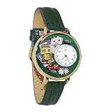Whimsical Gifts Casino Slot Machine 3D Watch | Gold Finish Large | Unique Fun Novelty | Handmade in The USA | Green Leather Watch Band