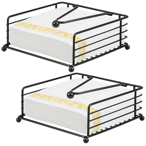 2 Pcs Napkin Holder for Table, Enduring Napkin Dispensers with Adjustable Arm, Modern Elegant Napkin Holders, Black Square Paper Napkin Holders, Suitable for Kitchen, Restaurant, and Outdoor Use