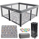 Foldable Baby Playpen with Mat，50"×50" Collapsible Playard for Babies and Toddlers，Indoor&Outdoor Kids Safety Play Pen，Portable Travel Playpen ‌with Travel Pack and 30 Ocean Balls
