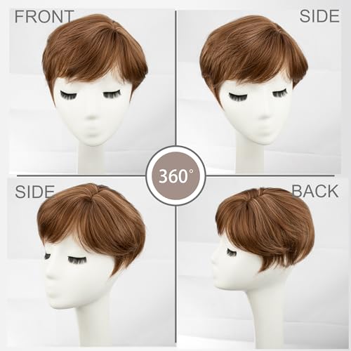Image of PORSMEER Hair Toppers for Women Hair Topper Short Pixie Cut Toppers Hair Pieces for Women with Thinning Hair Synthetic Toppers for Thin Hair Hair Topper Wiglets (Medium golden brown)
