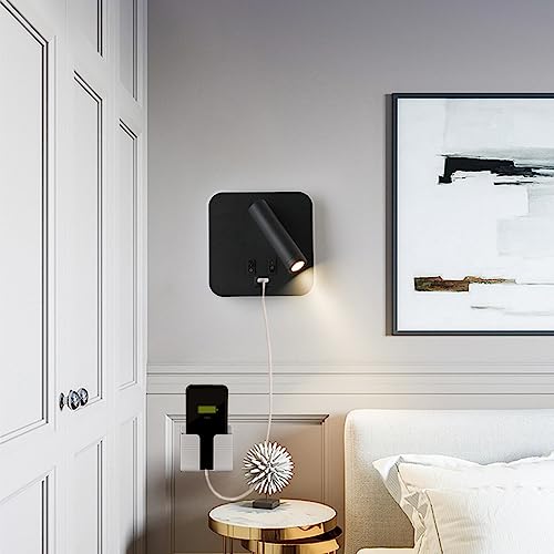 Image of USB Charging Port Wall Wash Light Black Bed LED with Interior Wall Adjustable Spotlight Reading lamp Wall lamp Bedroom Indoor Bedside Lamp 3000K (3W + 10W)