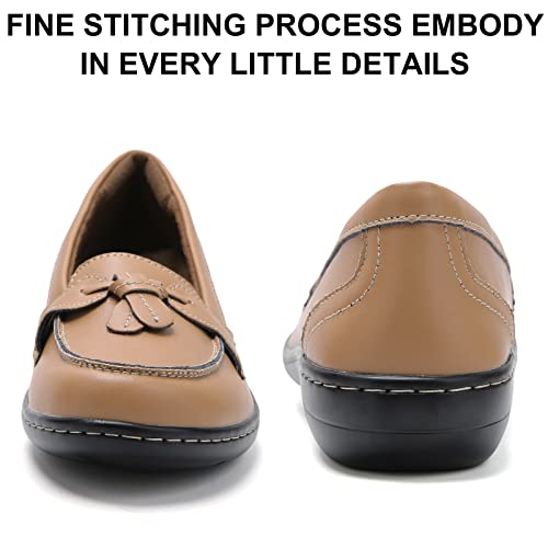 Image of Maichal Loafers for Women Slip On Comfort Leather Tassel Dress Shoes