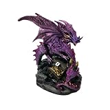 ICE ARMOR 6.25' H Purple Dragon Guarding Treasure Figurine Statue Sculpture Ornament Decoration Home/Room Decor Ideas for Housewarming, Holidays and Birthdays Great Collectible