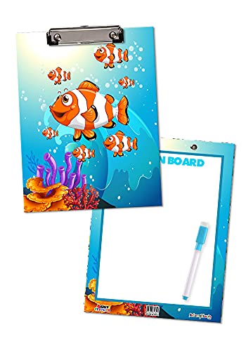 Under The Sea Theme Exam Pads| 2 in 1 Clip Boards|Writing Pads with Whiteboard and Marker for Birthday Return Gifts for Kids (Orange)