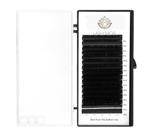 Eyelash Extensions by LASH MOB - Flat Lashes - 0.15 Diameter - C Curl, D curl, or B curl - Mixed Tray for Professionals (C Curl)