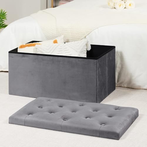 Bonlife Folding Velvet Ottoman Storage Bench,Long Shoes Bench,Footrest Stool Seat,Toy Chest Storage Box with Lid,Footstool for Living Room,80x40x40cm - Cosy Home Interiors Bonlife Folding Velvet Ottoman Storage Bench,Long Shoes Bench,Footrest Stool Seat,Toy Chest Storage Box with Lid,Footstool for Living Room,80x40x40cm - Image 2