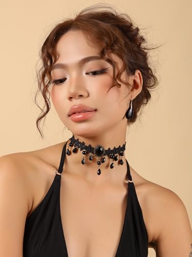 Sacina Gothic Vintage Black Teardrop Lace Choker, Gothic Necklace, Goth Jewelry, Halloween Christmas Jewelry Gift for Women2