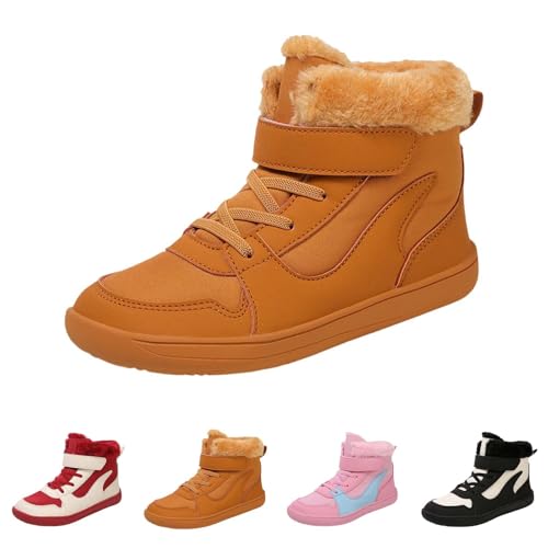 Big Kids Barefoot F𝐮r Lined Boots Boys Girls Black Running Snow Fleece Boots Fuzzy Hiking Walking Flat Shoes2