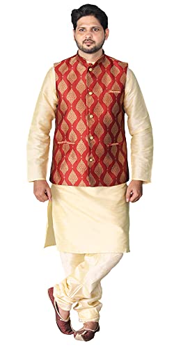 Image of Men's Silk Kurta Pajama Jacket /Waistcoat /Blazer Set