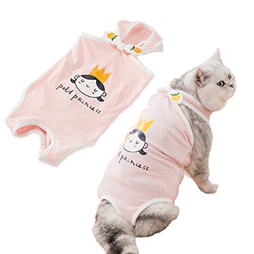 猫 術後服 猫用 術後ウェア ペット避妊手術 傷口の保護 傷舐め防止 エリザベスカラーに代わる 皮膚保護 (L, ピンク)