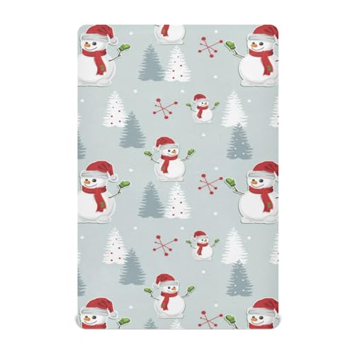 Moudou Christmas Snowman Playard Sheet for Boy Girls, Soft Breathable Fitted Toddler Sheet for Standard Playard Bed Mattress, 39 x 27 x 5 Inch