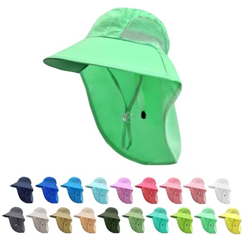Image of Rosoz Kids Sun Hat with Neck Flap UV Protection Summer Toddler Beach Hat Unisex Ponytail Hat Wide Brim Fishing Hat