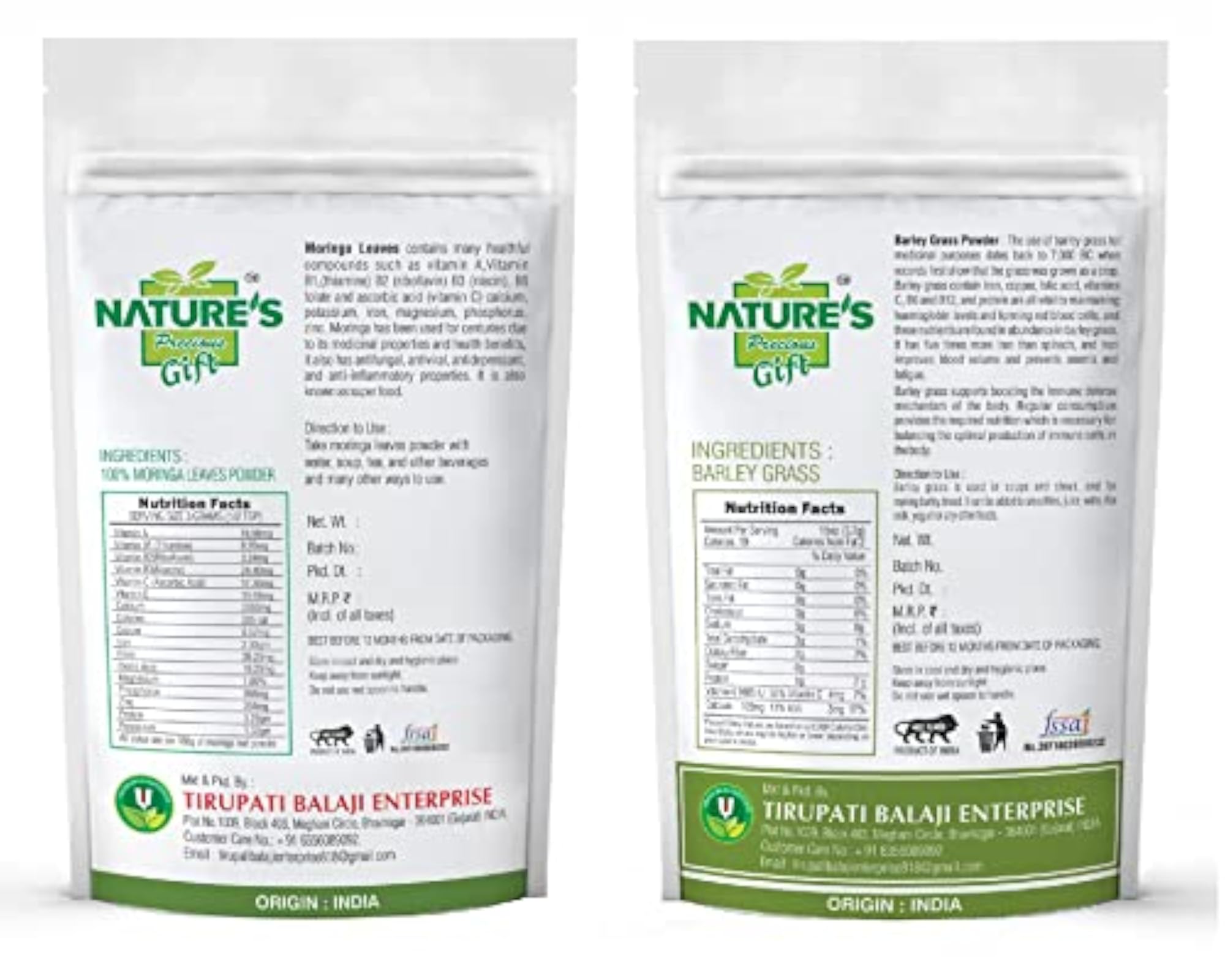 Moringa & Barley Grass Powder Combo Pack, 500 GM Each