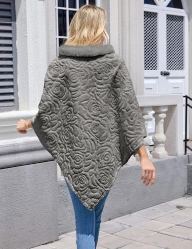 Ferand Women's Elegant Faux Fur Poncho Sweater with Rose Flower Pattern Cozy Warm Shawl for Winter3