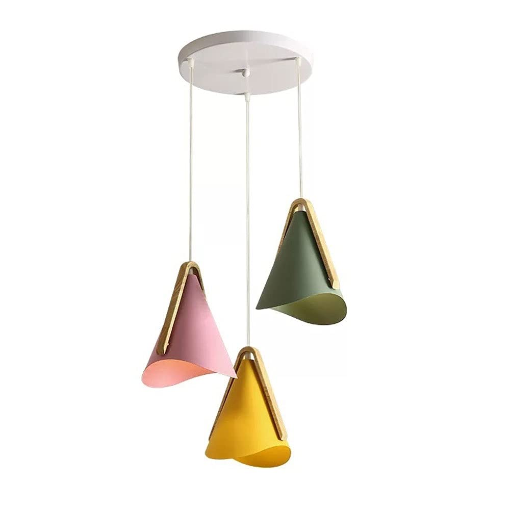 Lustre de Table À Manger Nordique E27 Luminaire Suspendu en Bois 3 Lumières Salon et Cuisine