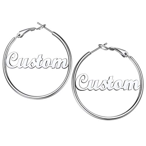 Aros Pendientes Acero Inoxidable 316L para Mujeres 40mm Diámetro Tubos Delgados Aretes Circulares con Nombres Personalizables Regalo Personalizado de Cumpleaños Cover