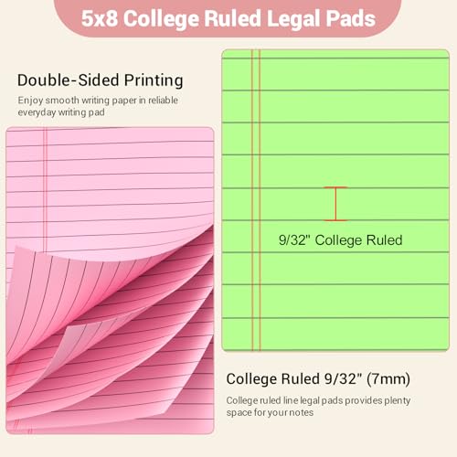 Image of Legal Pads 5x8 Colored Note Pads, 4 Pack College Ruled Notepads 5x8 Lined Paper, Colored Notebook Paper Writing Pads 30 Sheets per Colored Paper Small Legal Pads 5x8 for Home Office School Supplies