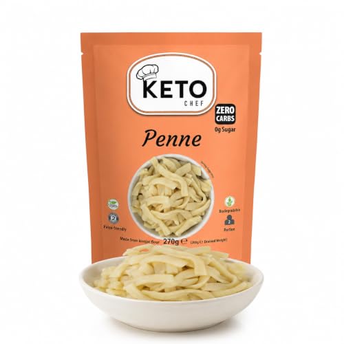 Keto Chef Shirataki Penne Pasta 270 g (paquete de 1) – Sin olor, baja en calorías y sin grasa, alta fibra, apta para keto, vegana y sin gluten, baja en carbohidratos Konjac Pasta | Alimento
