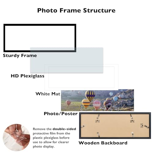Image of JCJMY 9x27 Picture Frame with 8x24 Mat, Display Photo 8x24 with Mat or 9 x 27 Without Mat, Wall Hanging Large 9 by 27 Poster Frame with Plexiglass, Black