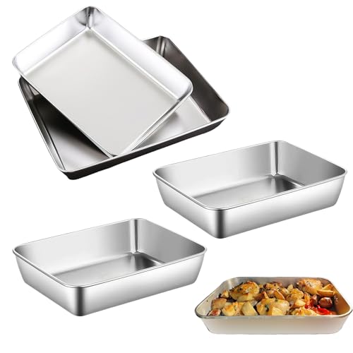 oooaooo 4 Stück Edelstahl Grillschale Set, Edelstahlschale Grill Edelstahl Schale Grill, Stainless Steel Schale Rechteckig Lebensmittelbehälter Kleines Backblech Für Zutatenaufbewahrung