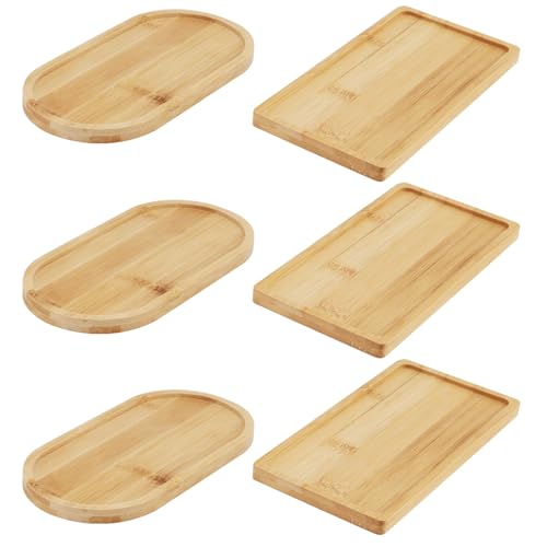 MUNGHOK 6 vassoi in bambù ovali e rettangolari, 17,5 x 8,8 cm, piccoli piatti da portata in legno, decorazione per tè, sottobicchieri e gioielli