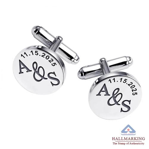 Image of TRUESILVER ACPL 925 Sterling Silver Personalized Customized Engraved Initial or Name Designer Cufflinks for Men, Boys, Fathers and Grand Father