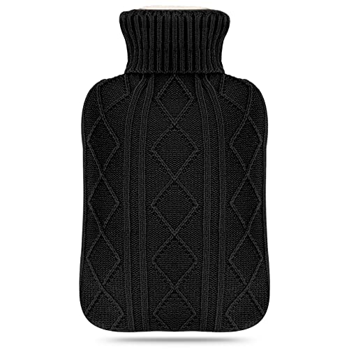 phixilin Bouillotte, 2L Thermos avec Couvercle, bouillotte eau chaude Anti Fuite, Caoutchouc Naturel de Haute Qualité, bouillotes pour eau chaude, Aide à fournir chaleur et confort - Noir (Black) Cover