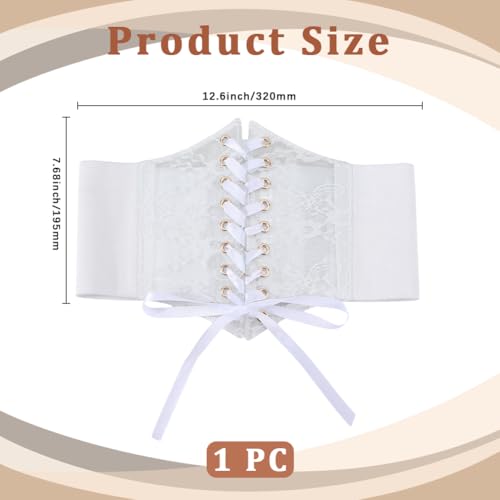 White Cinch Corset Lace Up Waist Belt Faux Leather Vintage Boho Bow Tie Wrap Wide Lace Elastic Trendy Waistband Belts Bulk for Women Dresses Shirts Clothing Costume Birthday Party Accessory2