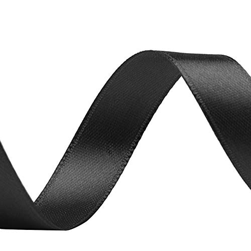 Image of Solid Color Double Faced Black Satin Ribbon 5 /8 inch X 25 Yards, Ribbons Perfect for Crafts, Wedding Decor, Bow Making, Sewing, Gift Package Wrapping and More