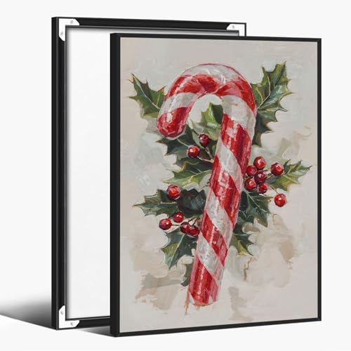 Vintage candy canes and holly berry canvas painting classic red