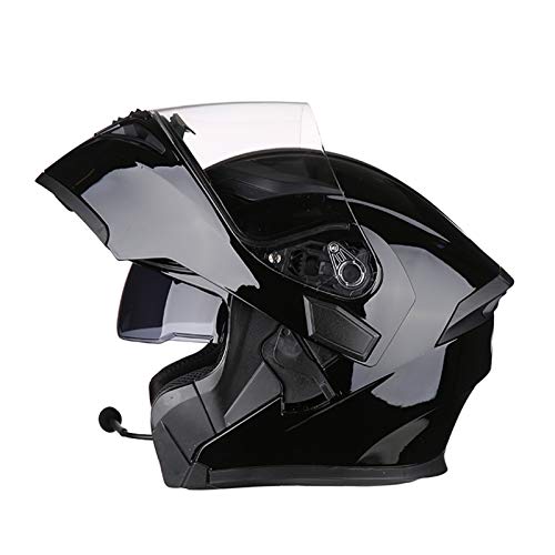 Flip Up Motorcycle Helmet, Modular Bluetooth Helmet Dual Visors Full Face Helmets DOT Approved Built-in Headset Microphone Adult Unisex?White Fog Lens? B,X
