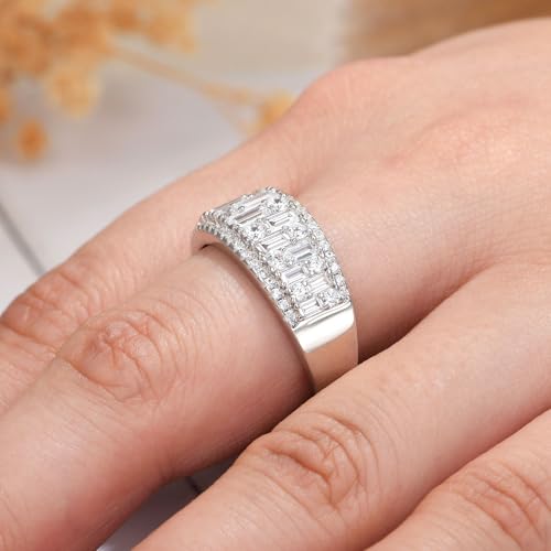 Wuziwen Wide Wedding Bands for Women Round and Baguette Eternity Anniversary Ring 925 Sterling Silver Cubic Zirconia3