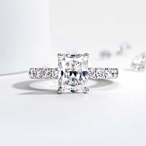 Radiant/Princess/Emerald Cut Moissanite Engagement Rings 3.28-3.6cttw(3CT Center Stone) D Color VVS1 White Gold Plated 925 Sterling Silver Wedding Promise Rings for Women with Certificate2