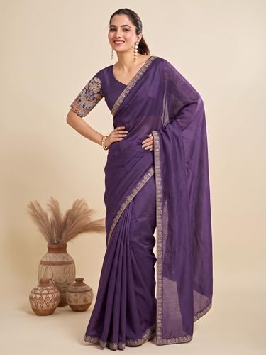 Image of Women's Saree with Heavy Embroidered Blouse & Border, Designer saree for Women
