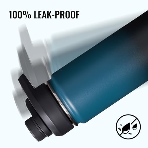 Image of Fijinhom Insulated Water Bottle with Handle, 304 Stainless Steel Water Bottles with Wide Mouth, Double Wall Vacuum Sports Water Bottle, BPA Free, Keep Cold and Hot, 18 Ounces, Blue&Black