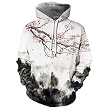 Amade メンズパーカー長袖おしゃれ桜柄山柄和風きれいモードユニセックスプルオーバー普段着大きいサイズ-JP007-51-XXL