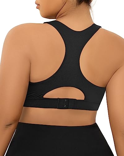 Marinavida Plus Size Sports Bra For Women Black High Impact Padded Racerback Yoga Bra For Adjustable All-Round Support Plus Size Sports Bra 2X/3X/4X/5X For Running #TOP1