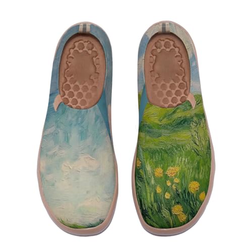 Women Painting Slip On Travel Loafers Colorful Spring Summer Kintted Sneakers Lightweight Arch Support Walking Shoes