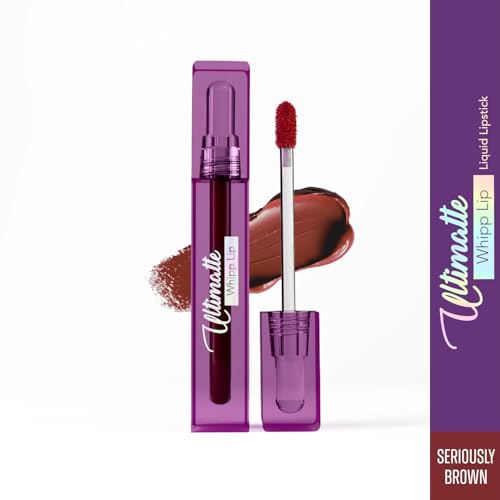 Image of Blue Heaven Ultimatte Whipp Lip Liquid Lipstick Waterproof Infused with Cocoa Butter & Rosehip Oil | Hydrating | Airy Mousse Texture | Soft Matte Finish | Intensely Pigmented | Seriously Brown | 3 ML