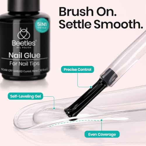 Image of Beetles Gel Polish 2Pcs 15ml Nail Glue Kit for Acrylic Nails | 5 in 1 Super Strong Brush in Nail Gel Glue for False Nails Tips and Gel Nail Polish Led Lamp Required